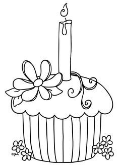 Online coloring book: Cupcake with a birthday candle coloring page
